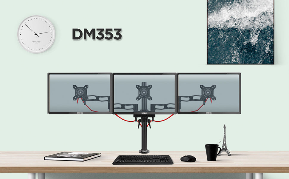 dm353, silver, desk, mount, bracket, stand, support, riser, arm, double, two, twin, duo, dual, office, computer