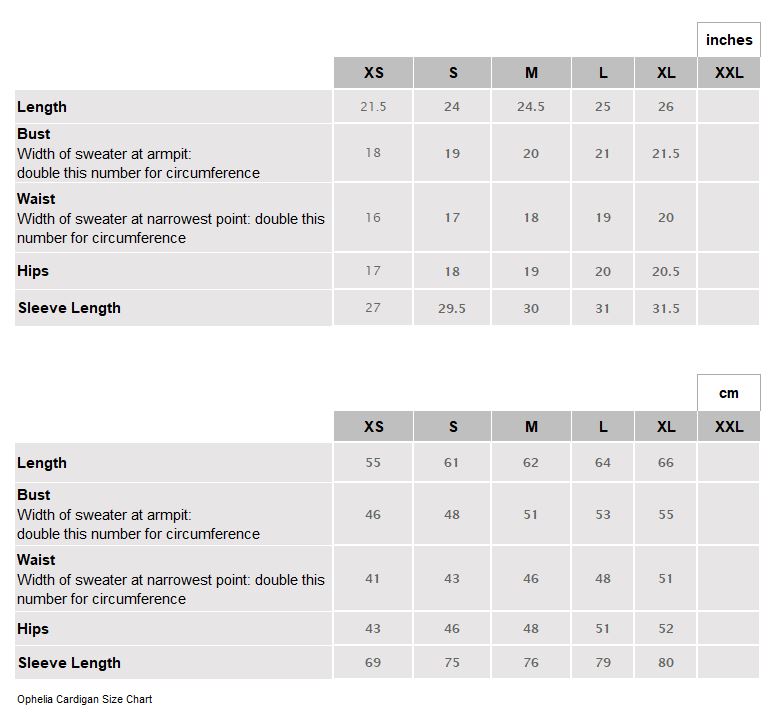 EU Ophelia Sweater Measurement