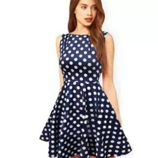 navy dress with white polka dots