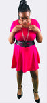 Pink Short Sleeve Flare Dress