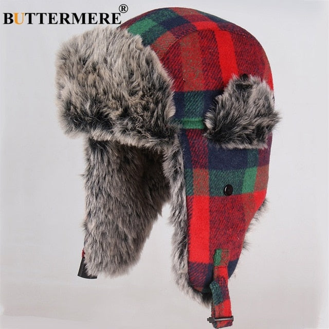 plaid fur hat