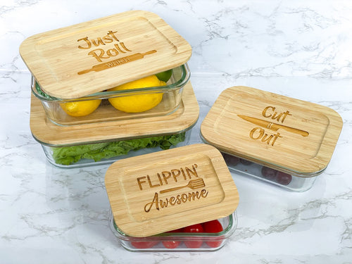 Funny Veggies 4 Piece Set Glass Food Storage Containers with Bamboo Li –  Komotree