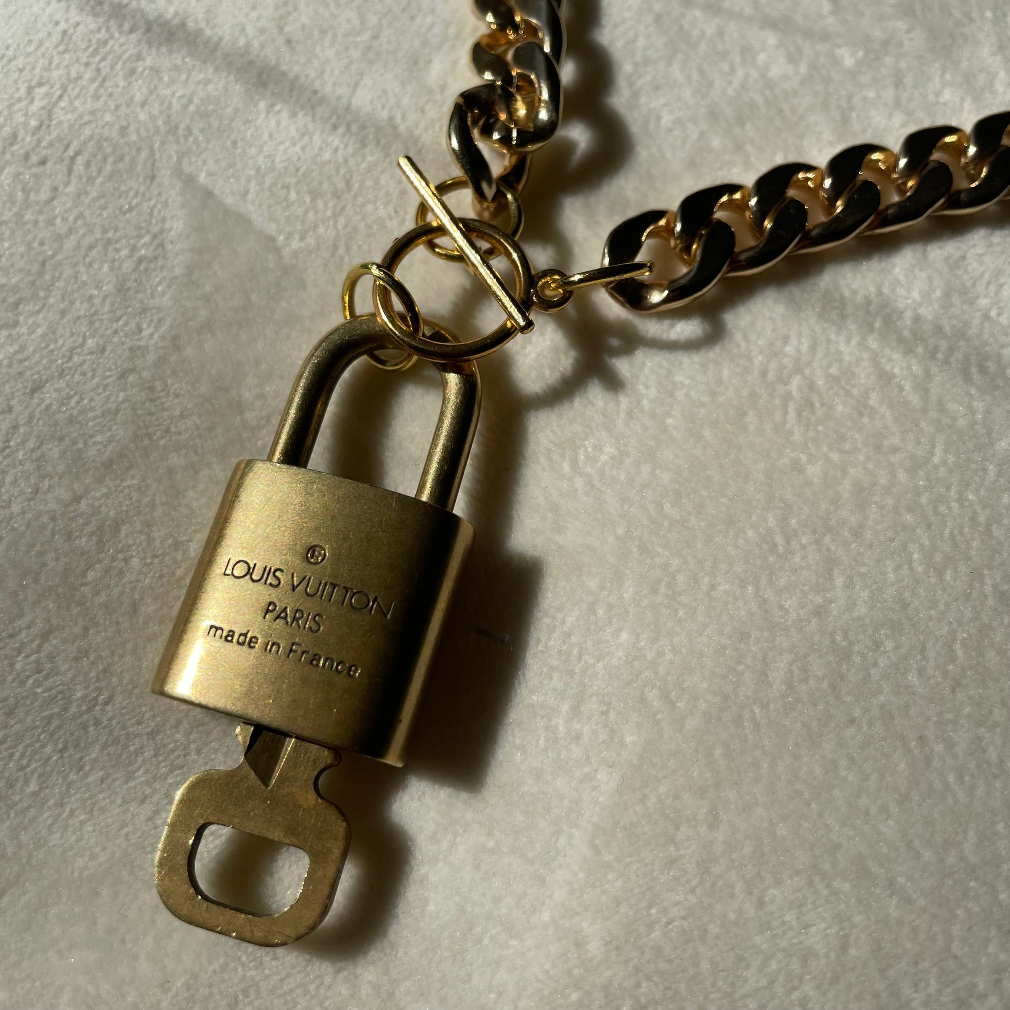 Authentic Louis Vuitton LV Lock Pendant  Reworked Gold 16 Necklace   Serendipity Designs