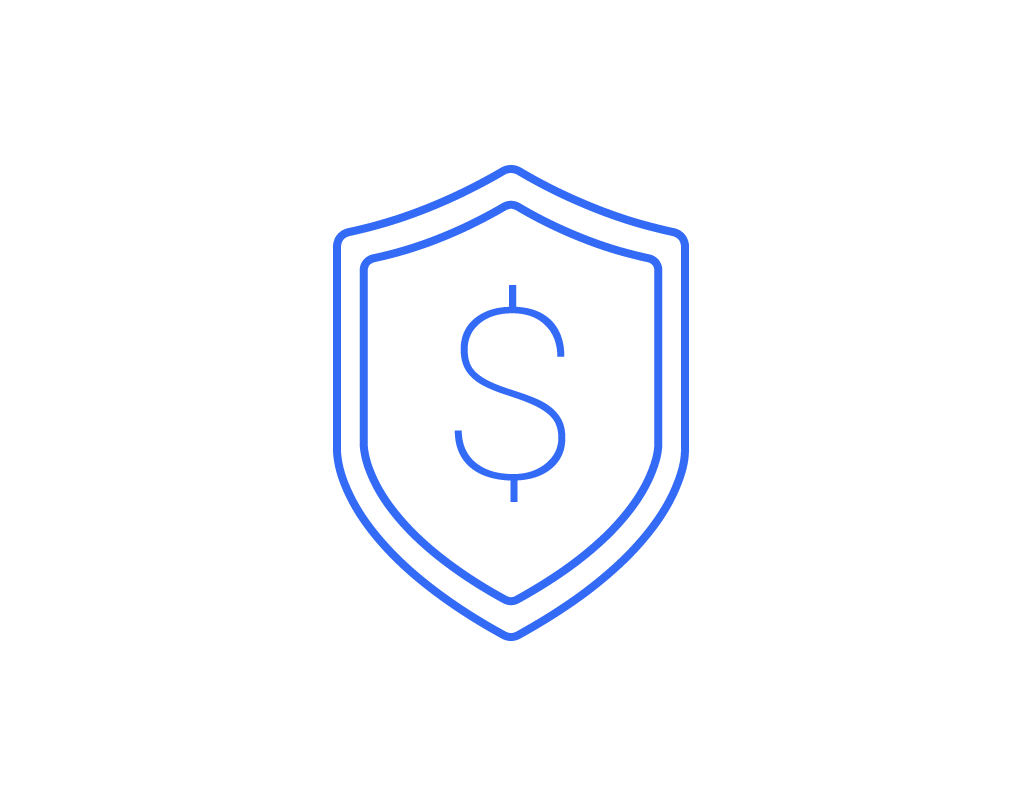Affordable pricing icon. Shield with dollar sign inside