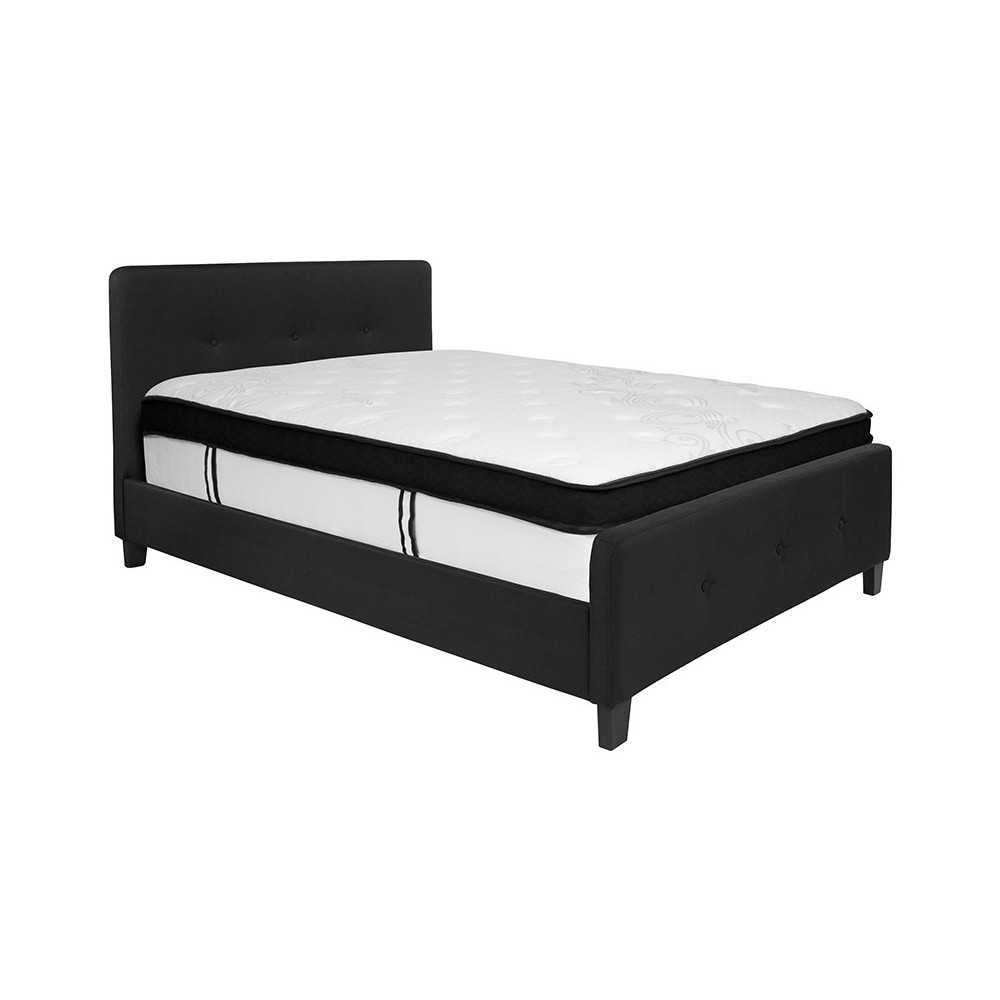 Tribeca Full Size Tufted Upholstered Platform Bed in Black Fabric with Memory Foam Mattress