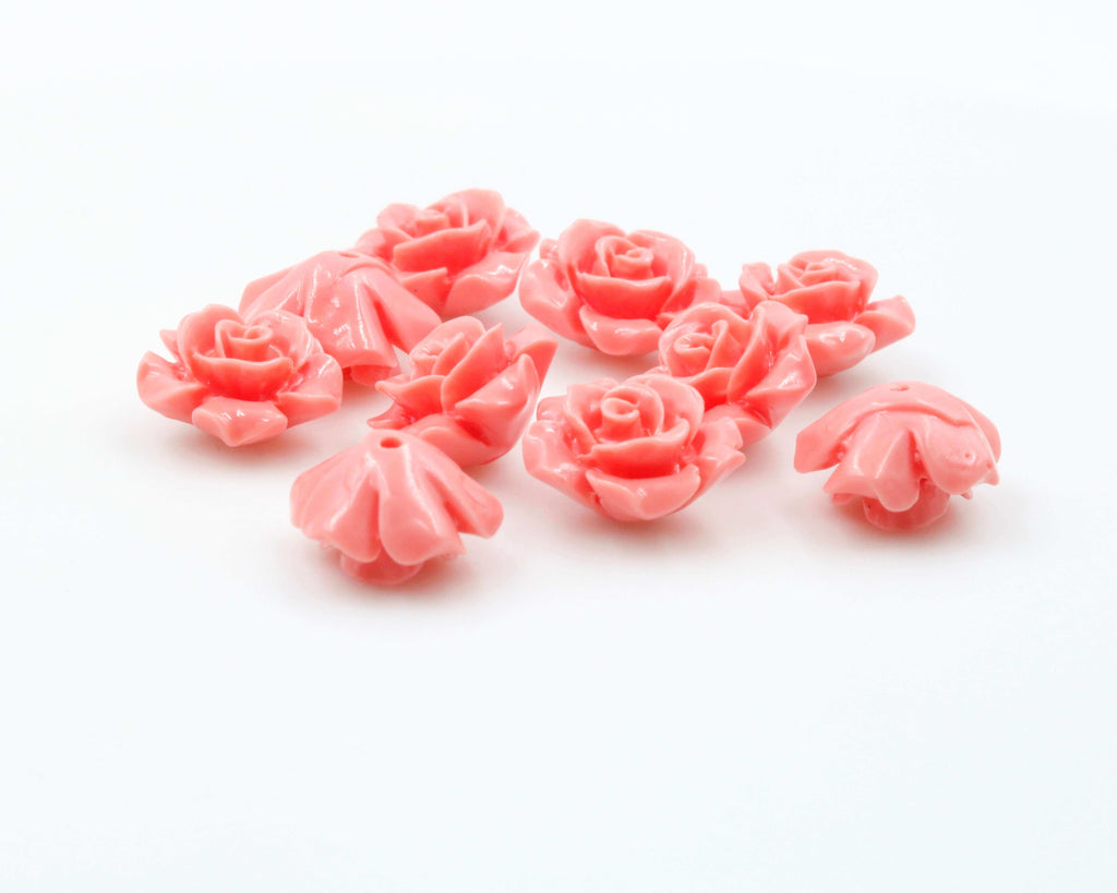 10pcs 20mm Pink Rose Flower Coral Beads Carved Crafts Coral Loose