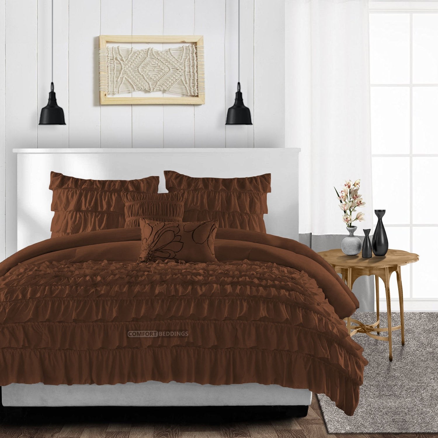 Classy Ruffle Duvet Cover Chocolate King Comfort Beddings