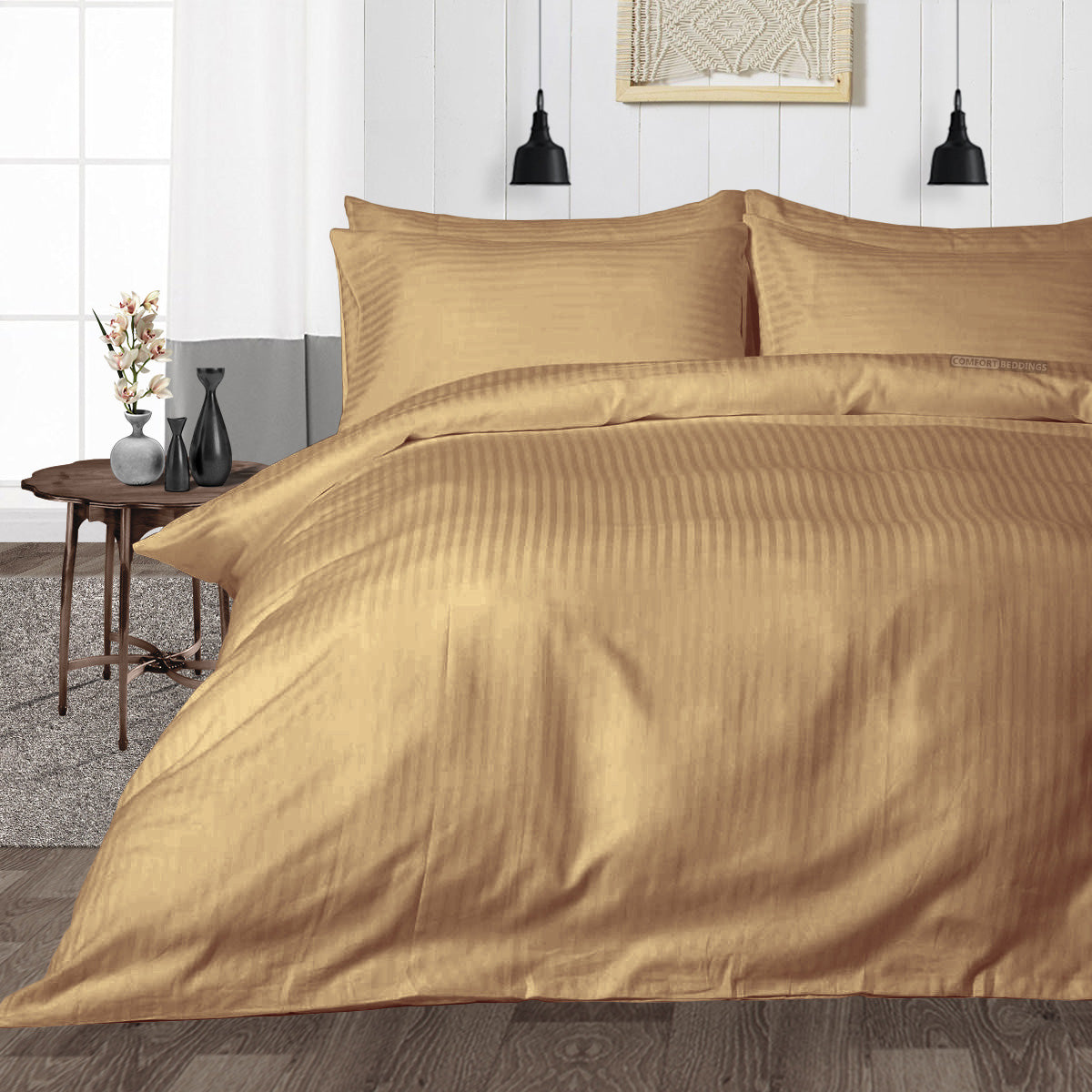 Luxury Taupe Stripe Duvet Cover Set 600tc Comfort Beddings 