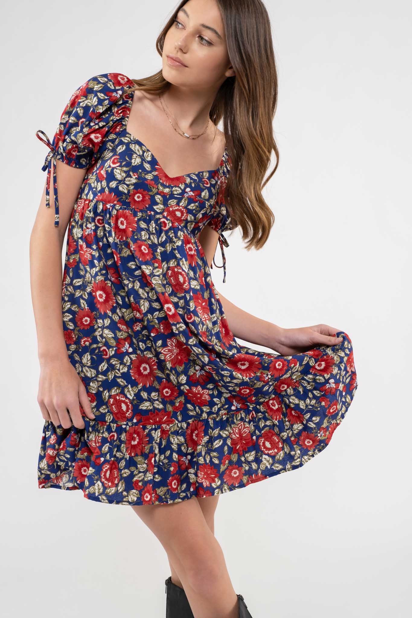 FLORAL SWEETHEART NECK DRESS