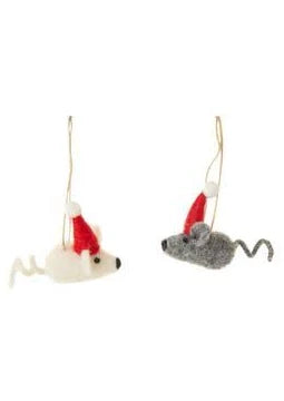 Christmas Mouse with Santa Hat Ornament