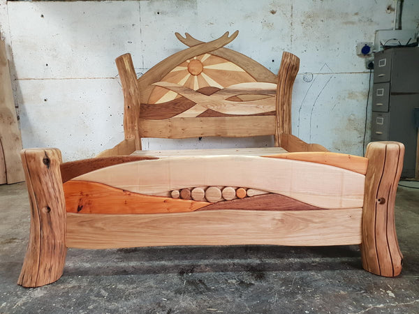 Sunrise Oak handmade wooden bed