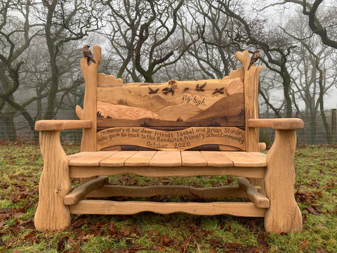 oak memorial carved bench