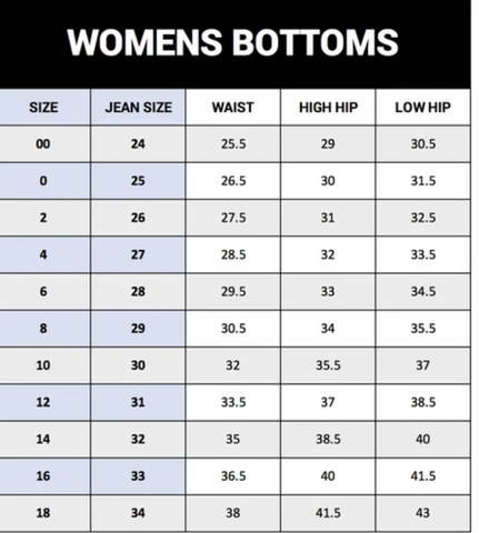 Size Chart – 247Denim