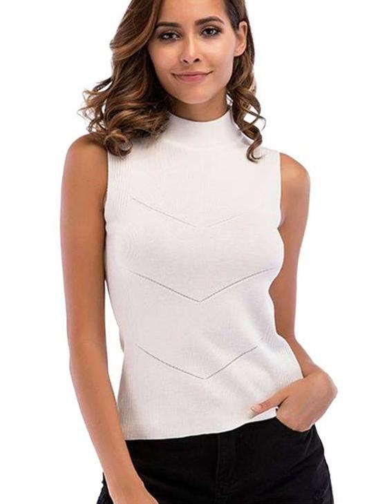 high neck sleeveless knit top