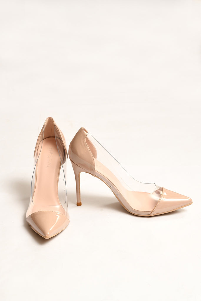 nude pvc heels