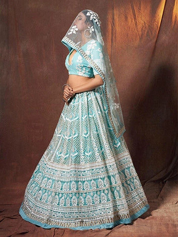 Blue Semi stitched lehenga set