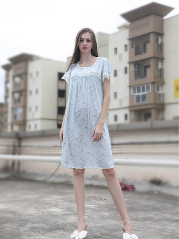 Light blue printed floral nighty