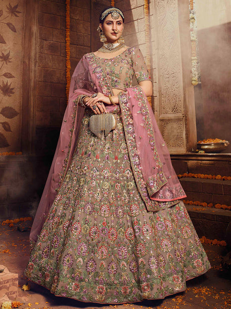 Buy Pearl Pink Embroidered Soft Net Lehenga Choli Online At Zeel Clothing