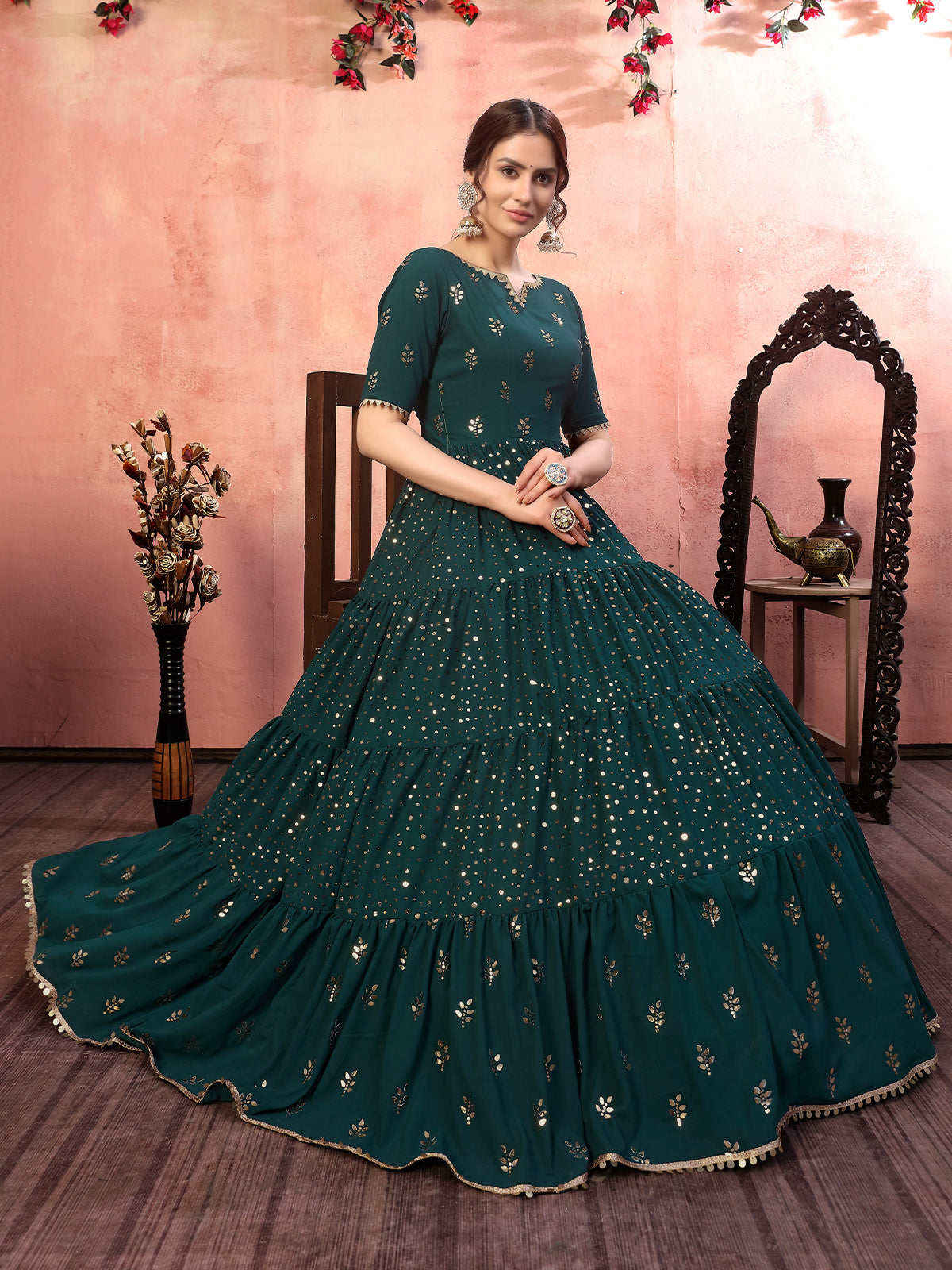 

Designer Green Georgette Gown