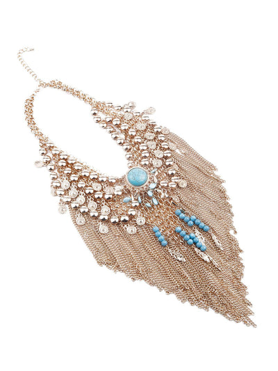Beautiful gold tassel drop boho style necklace for women - Odette