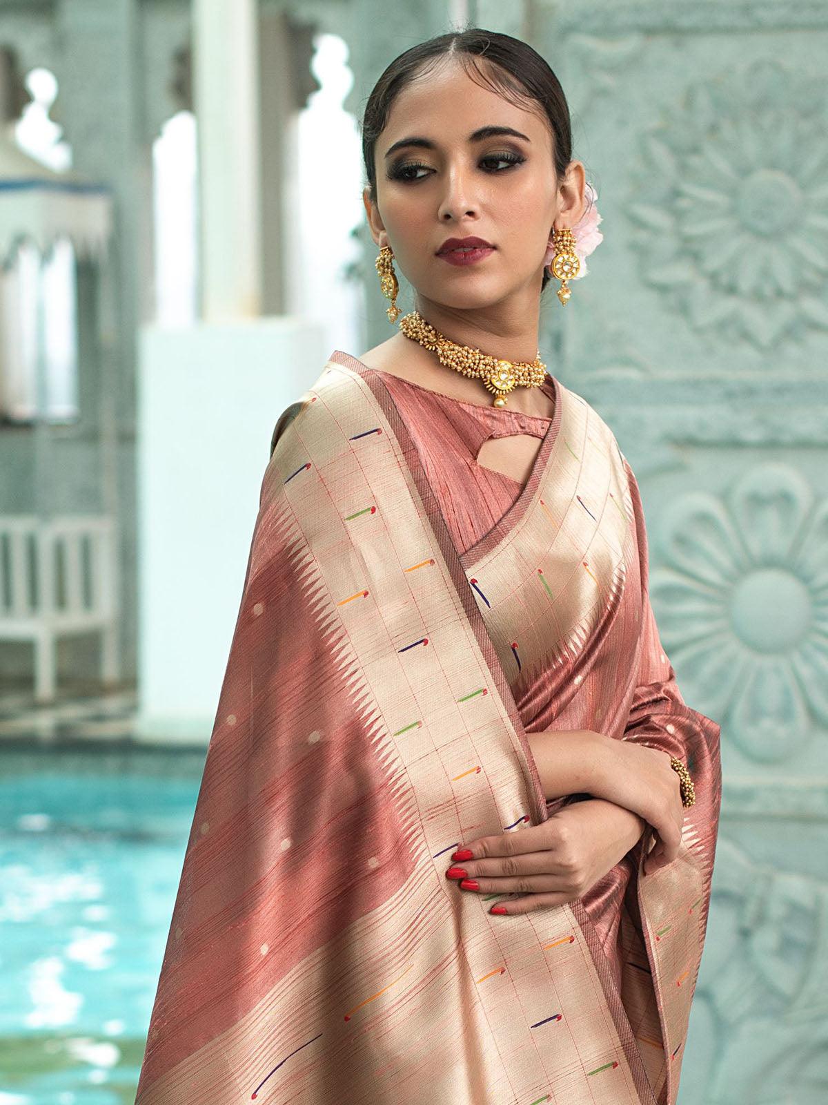 

Copper Tussar Silk Paithani Saree