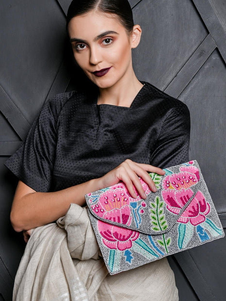 Women's Designer Multicolour Beaded Clutch Bag