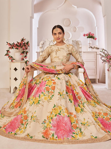 Floral Printed Lehenga w/Embroidered Blouse – Bawri Collection