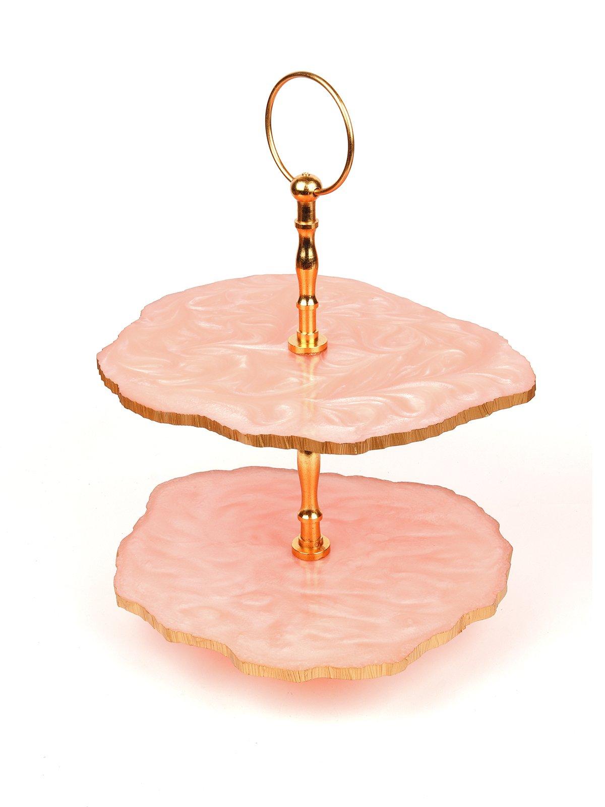 

Magnificent Pink & Golden TwoTier Marble Dessert Stand