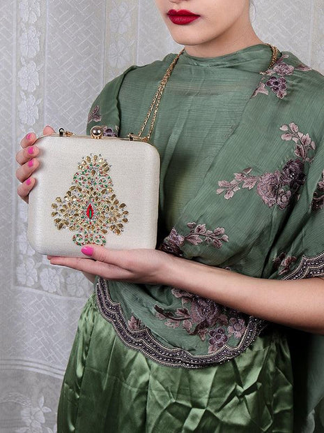 Women's Stylish Velvet Clutch Designer Embroidered Box Clutch
