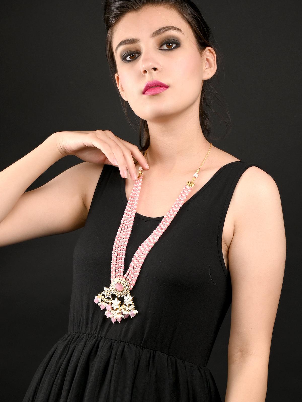 

Pink and White Multi Layered Kundan Necklace