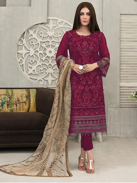 purple women embroidered salwar suit set odette