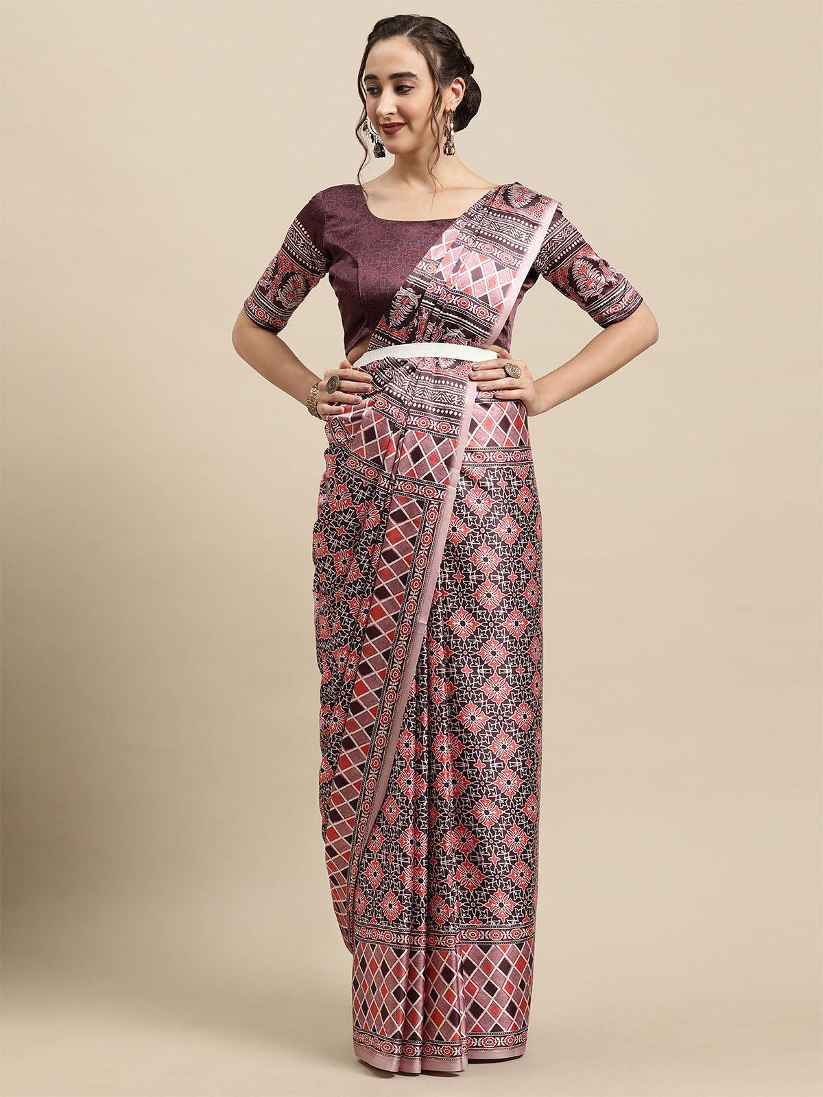 

Women's Crepe Mauve Printed Designer Saree With Blouse Piece