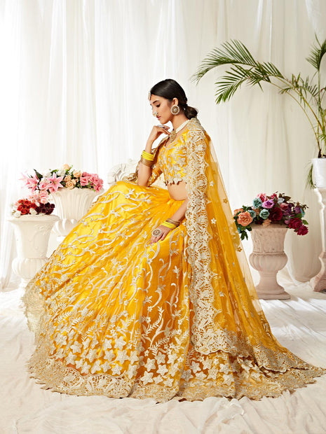 Yellow Lehenga Choli with Pastel Embroidery – Roop Sari Palace