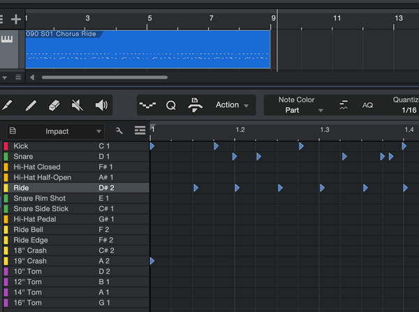 Studio One MIDI Editor window