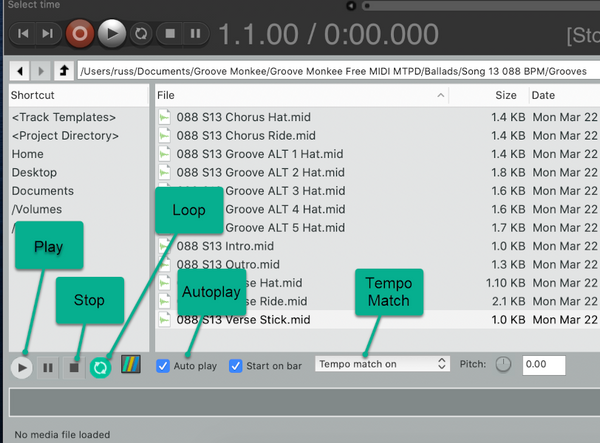 Reaper Media Explorer Controls