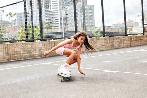 pink crop top and bike shorts for tween girls