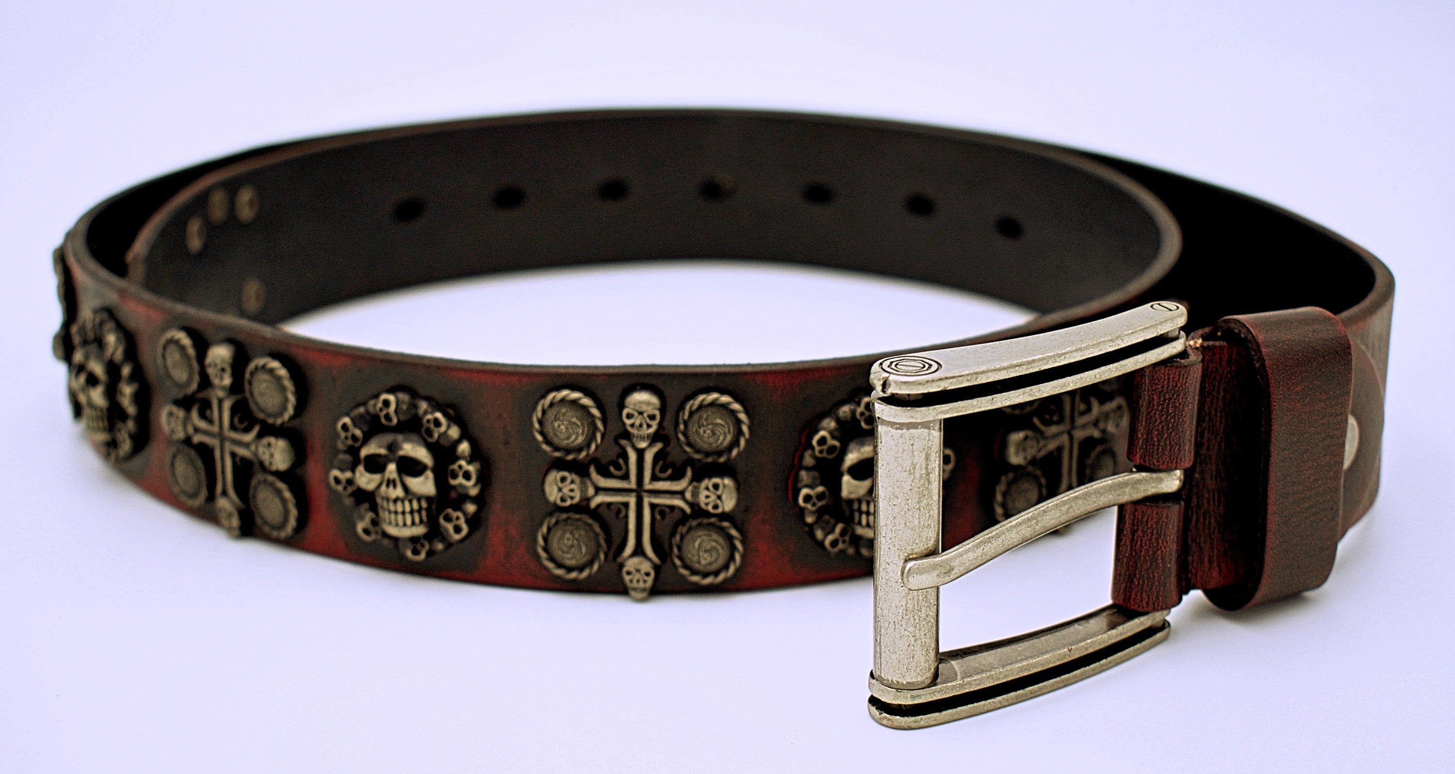 Skull and Cross Emblem Leather Belt