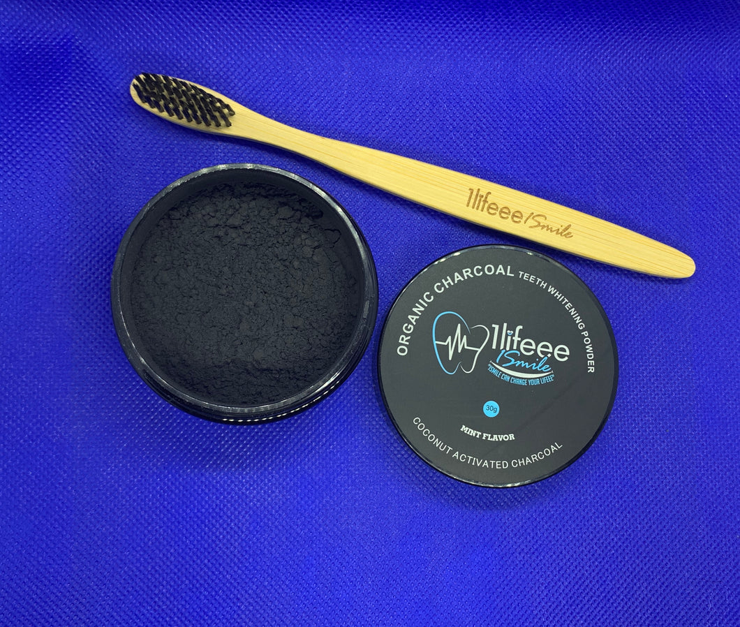 Organic Coconut Activated Charcoal Powder with Bamboo Toothbrush