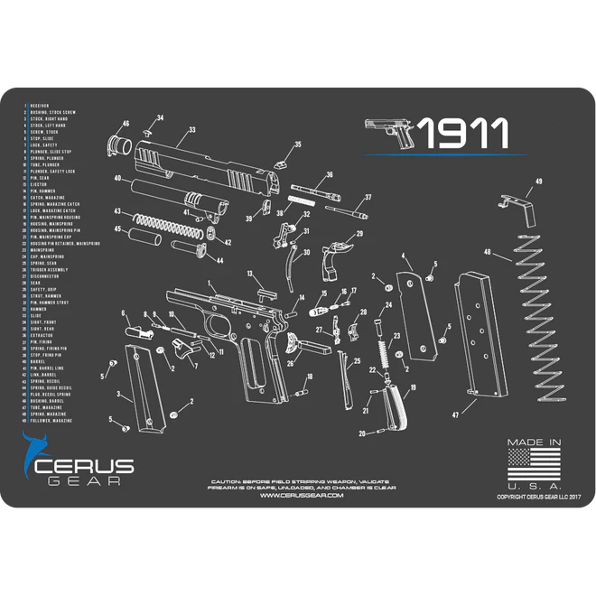 1911 Schematic Handgun Mat