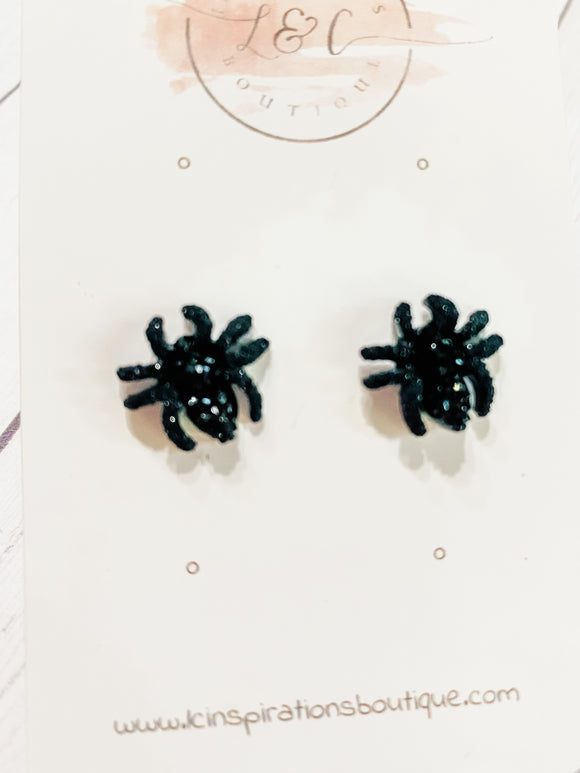 Black Glitter Spiders Acrylic Stud #1226