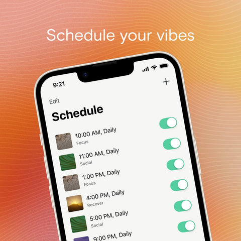 Schedule your Vibe with UI of the Schedule screen of the Apollo Neuro app