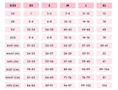 AFTER7 THE LABEL SIZE CHART