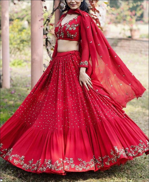 Designer Party Wear Red Colour Lehenga Choli