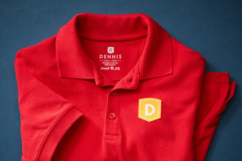 Red polo with DENNIS logo
