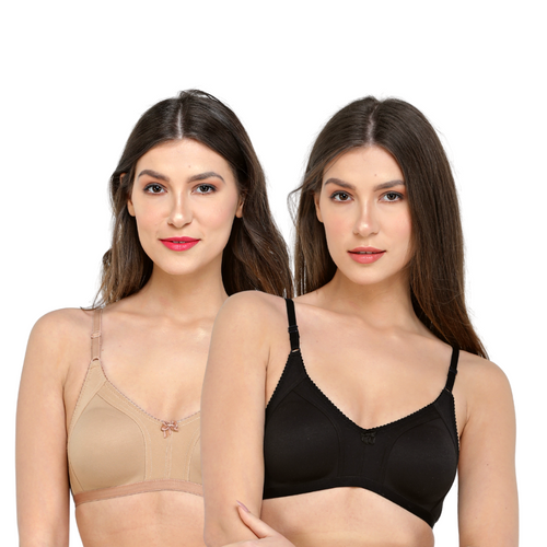 Deevaz Cotton Rich Dual Colour Comfy T-Shirt Bra In Hot Pink And Black –