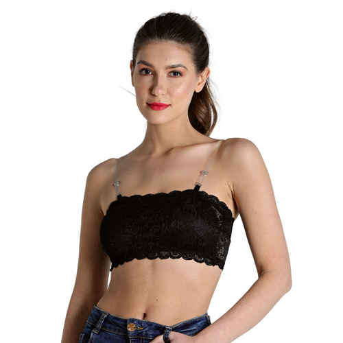 Deevaz Skin Padded Tube Bra In Poly-Lace Fabric With Removable Transpa –