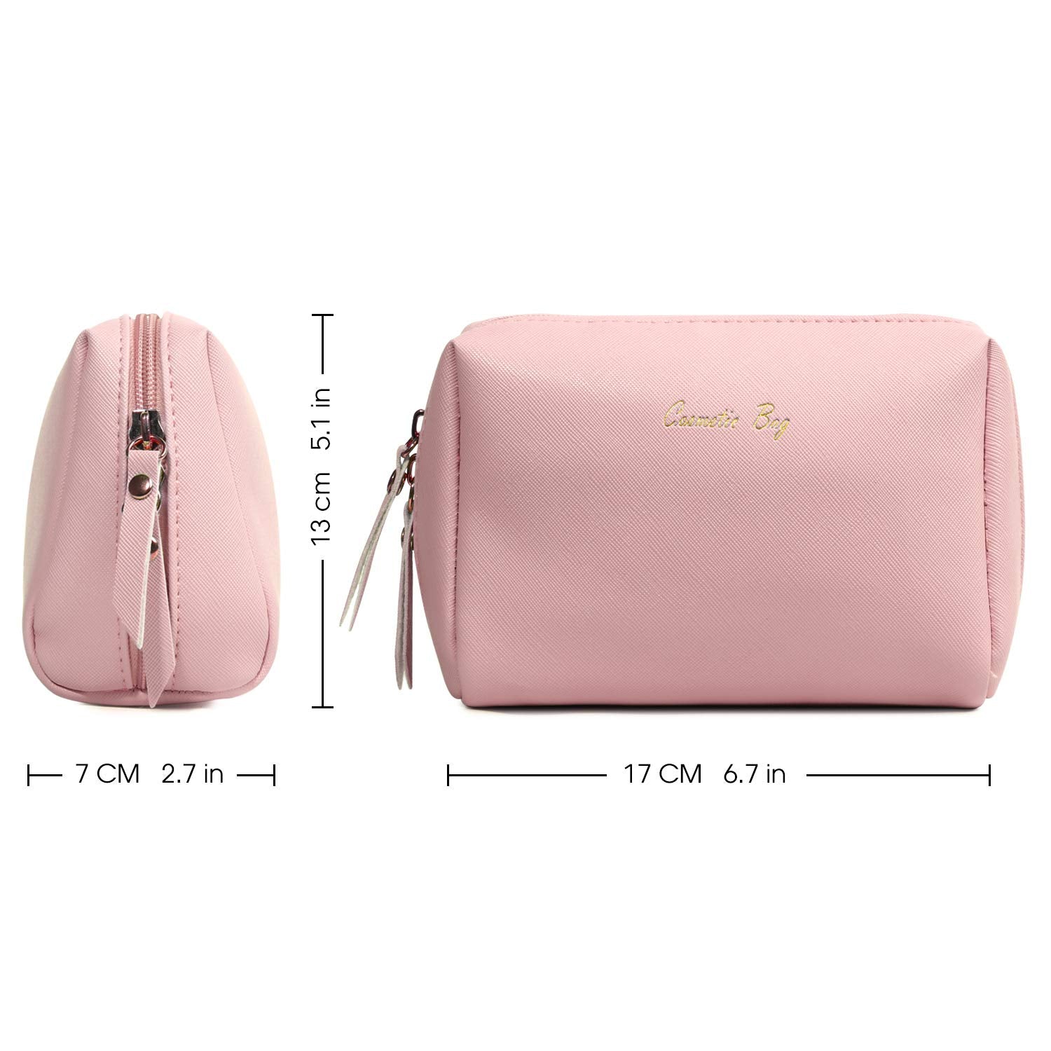 Narwey Small Vegan Leather Makeup Bag for Purse Travel Makeup Pouch Mini  Cosmetic Bag for Women (Small, Pink)