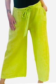Emelia Cropped Linen Pants- Lime