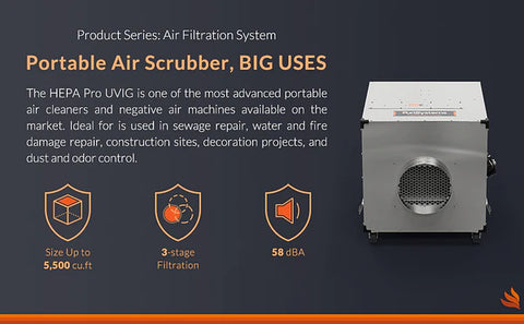 AlorAir Purisystems HEPA Pro UVIG - Industrial Air Scrubber & Cleaner with UV-C - Portable for Commercial Spaces