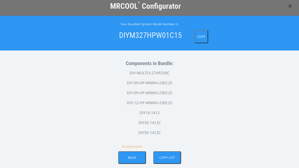 MRCOOL configurator step 4, copy and paste the model numbers in the search bar.